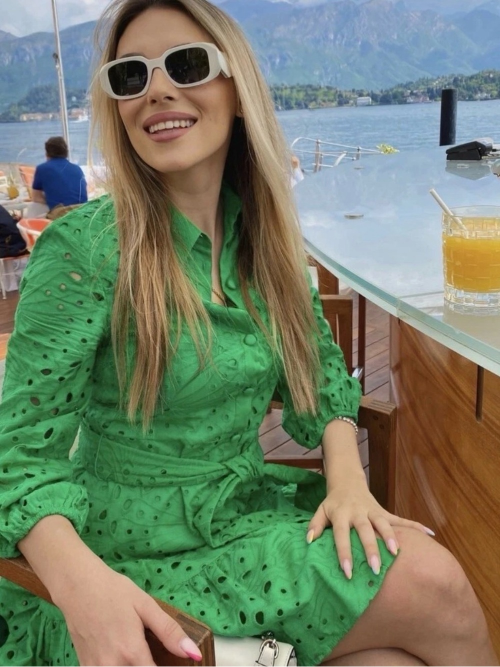Zara Green Eyelet Embroidered Shirt Dress Belted Mini Euro Summer Dress Sz Large